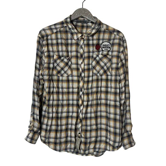 Harley Davidson Flannel Shirt Harley Vibes and Rose - Picture 1 of 7